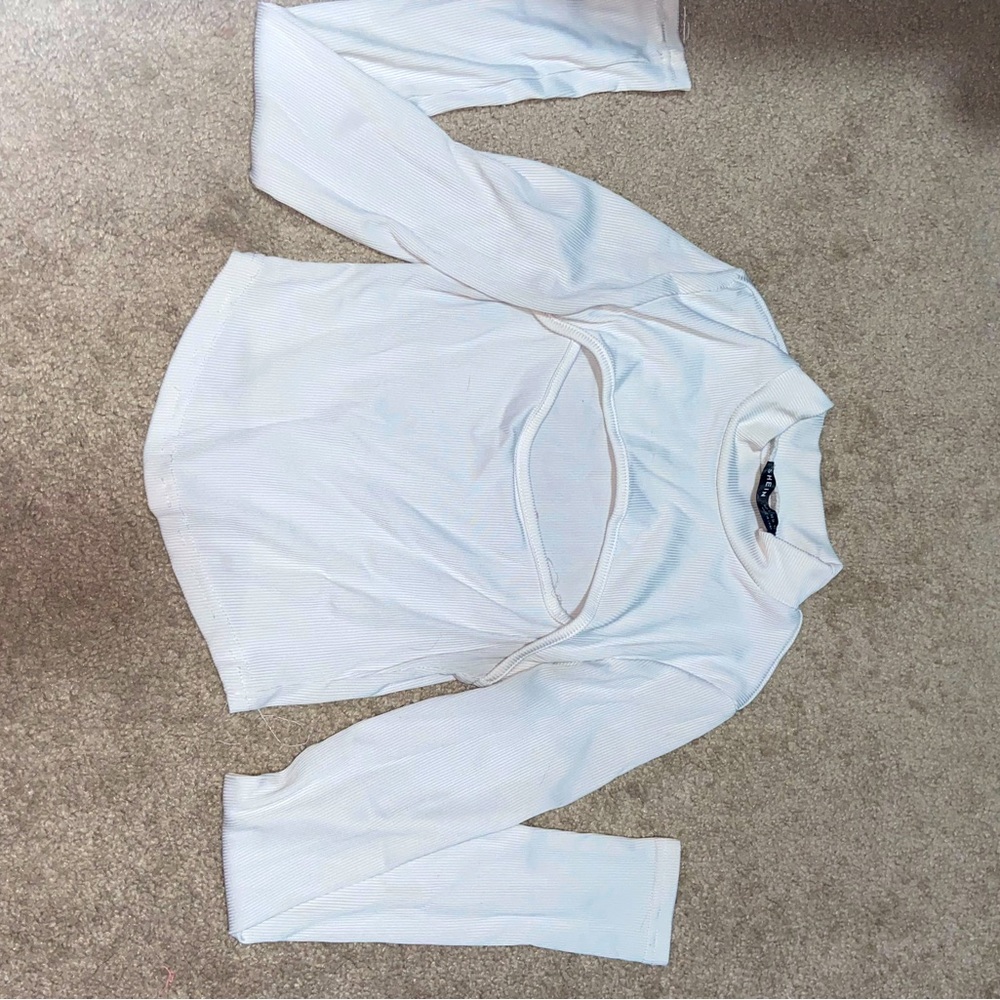 SHEIN white cut out long sleeve crop top